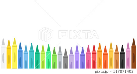 Office stationery crayon icons set in flat style. Pencil vector illustration on isolated background. Felt pen, marker sign business concept. 117871402