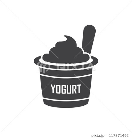 Yogurt container with a spoon icon in flat style. Dairy product background vector illustration on isolated background. Healthy food sign business concept. Yogurt container with a spoon icon in flat style. Dairy product background vector illustration on isolated background. Healthy food sign business concept. 117871492