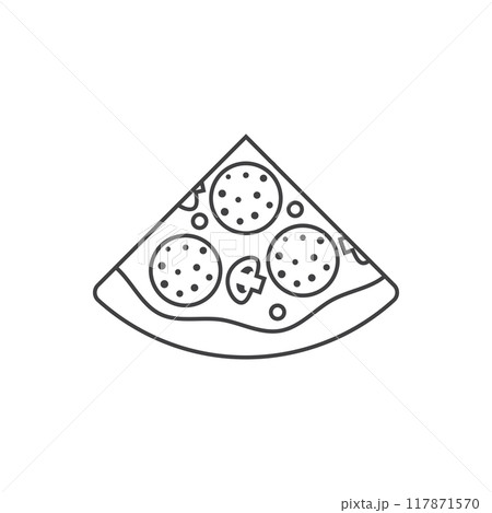 Piece of pizza icon in flat style. Pepperoni slice food vector illustration on isolated background. Pizzeria sign business concept. 117871570