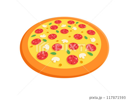 3D pizza icon in flat style. Pepperoni food vector illustration on isolated background. Pizzeria sign business concept. 3D pizza icon in flat style. Pepperoni food vector illustration on isolated background. Pizzeria sign business concept. 117871593