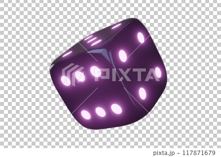 Casino gambling game dice. Iridescent dice with neon colors. Purple dice. 3d render Casino gambling game dice. Iridescent dice with neon colors. Purple dice. 3d render 117871679