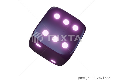 Casino gambling game dice. Iridescent dice with neon colors. Purple dice. 3d render Casino gambling game dice. Iridescent dice with neon colors. Purple dice. 3d render 117871682