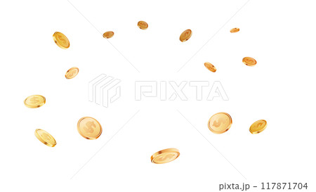 Gold coins explosion on white background 117871704