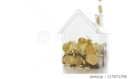 Real estate investment concept. The House is filled with coins. Savings for housing. 117871706