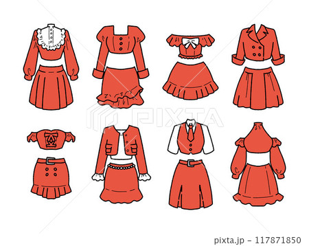 赤のアイドル衣装のイラストセット 赤のアイドル衣装のイラストセット 117871850