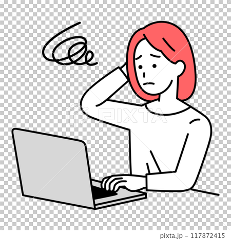 在筆記型電腦上工作的休閒女性感到困惑 在筆記型電腦上工作的休閒女性感到困惑 117872415