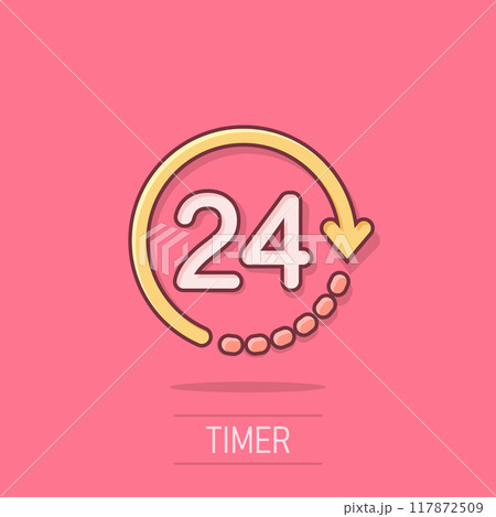 Clock icon in comic style. Watch cartoon vector illustration on isolated background. Timer splash effect business concept. Clock icon in comic style. Watch cartoon vector illustration on isolated background. Timer splash effect business concept. 117872509