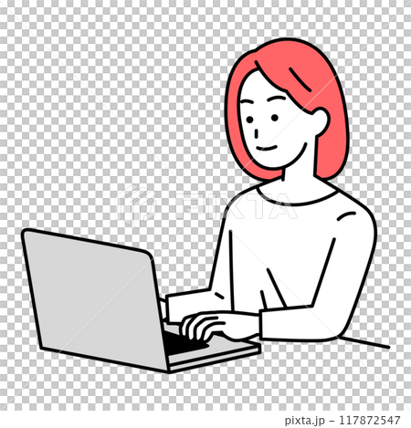 在筆記型電腦上工作的休閒女性 117872547
