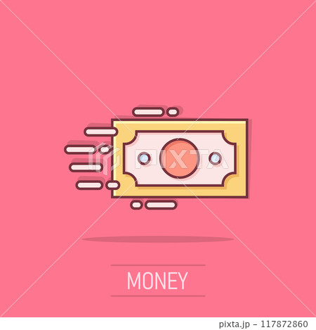 Money stack icon in comic style. Exchange cash cartoon vector illustration on isolated background. Banknote bill splash effect business concept. Money stack icon in comic style. Exchange cash cartoon vector illustration on isolated background. Banknote bill splash effect business concept. 117872860