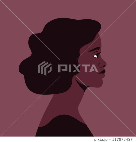 Beautiful African woman profile view portrait. Young female abstract avatar. Vector illustration 117873457