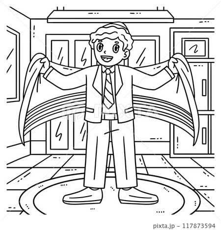 Bar Mitzvah Boy Wearing Tallit Coloring Page  117873594