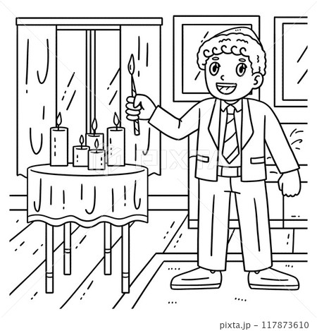 Bar Mitzvah Boy Lighting Candles Coloring Page Bar Mitzvah Boy Lighting Candles Coloring Page 117873610