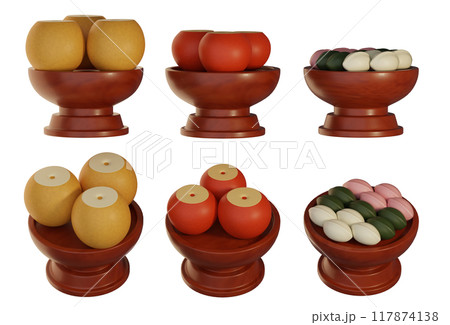 korea traditional holiday chuseok food pear and apple and tteok 117874138