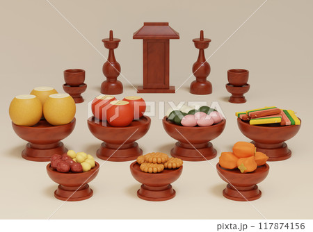 korea traditional holiday chuseok ancestral rite table 117874156