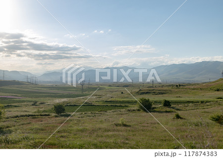Power Lines Stretching Across Armenian Landscape 117874383