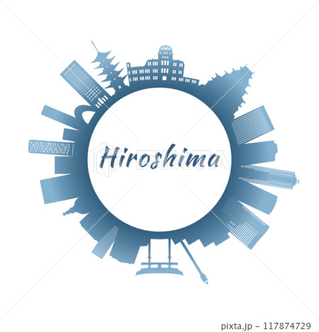 Hiroshima skyline with colorful buildings. Hiroshima skyline with colorful buildings. 117874729