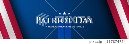 Patriot Day banner with American flag, stars and tribute text 117874734