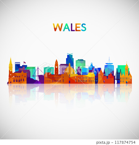 Wales skyline silhouette in colorful geometric style.  117874754