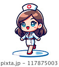二頭身の白衣を着た看護師さんのイラスト 117875003