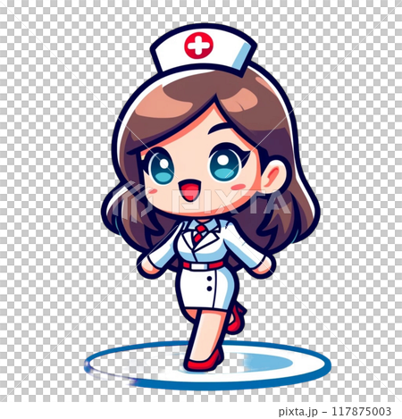 二頭身の白衣を着た看護師さんのイラスト 117875003