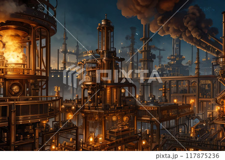 工場の煙突から出る煙 工場の煙突から出る煙 117875236