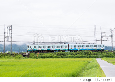 【山田線】雨の田園風景を走行する普通列車 【山田線】雨の田園風景を走行する普通列車 117875361