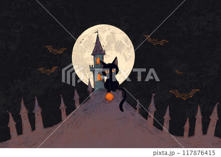 ハロウィンと黒猫　AI生成画像 117876415