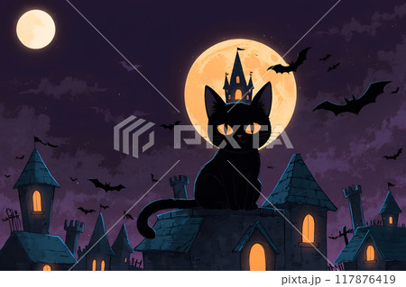 ハロウィンと黒猫　AI生成画像 117876419