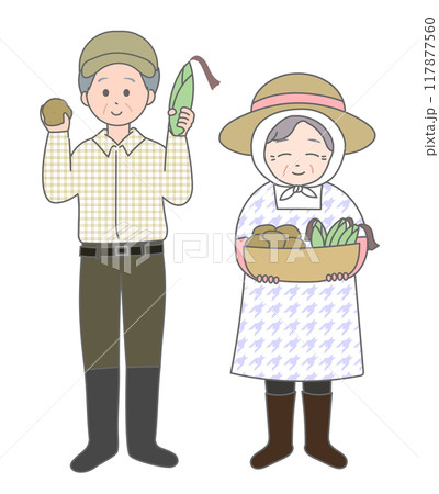 農作業をするシニアの夫婦　全身 117877560