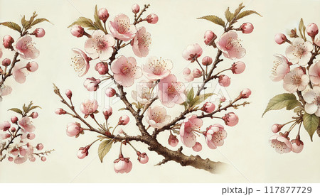 水彩で描いた桜の花のイラスト 117877729