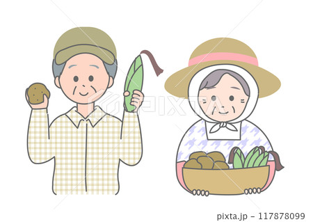 農作業をするシニアの夫婦　上半身 117878099