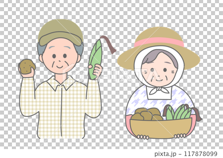 農作業をするシニアの夫婦　上半身 117878099