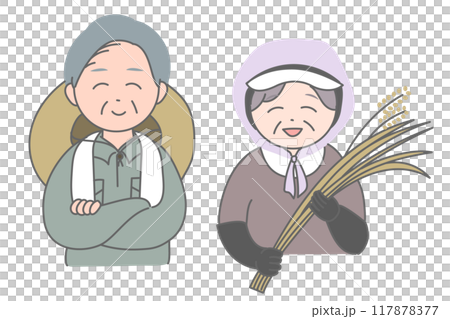 一對老年稻農夫婦的上半身 一對老年稻農夫婦的上半身 117878377