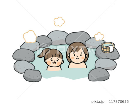 露天風呂とリラックスして入浴する若い女性と子供 117878636