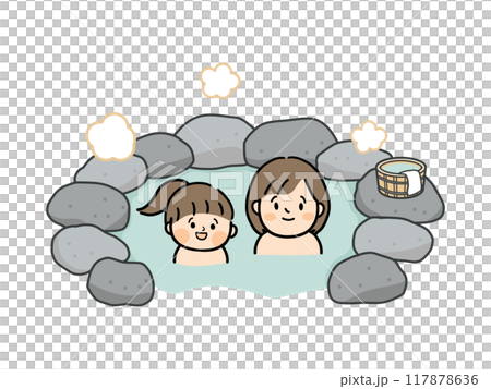 露天風呂とリラックスして入浴する若い女性と子供 117878636