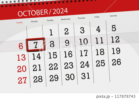 Calendar 2024, deadline, day, month, page, organizer, date, October, monday, number 7 117878743