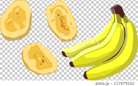 Illustration of banana chips and bananas Illustration of banana chips and bananas 117879102