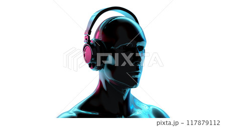 Close up portrait futuristic cyberpunk man 117879112
