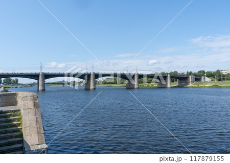 New Bridge over the Volga River in Tver. Summer day. New Volga Bridge. High quality photo New Bridge over the Volga River in Tver. Summer day. New Volga Bridge. High quality photo 117879155