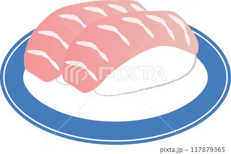皿に盛ったマグロ寿司 117879365