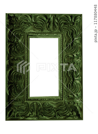 Empty frame for a picture or photo. Isolate with place for text. Silver frame isolated on white background. Layout template 117880448