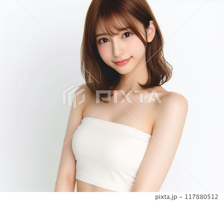 白いチューブトップの美女 白いチューブトップの美女 117880512