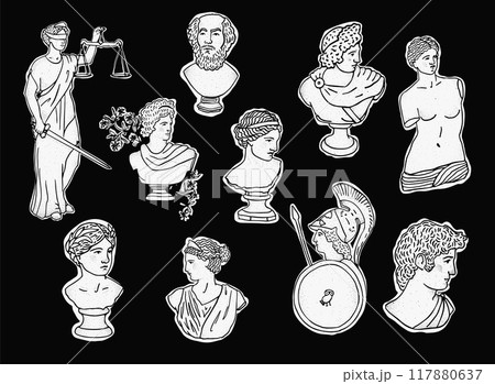 Black and White illustration of Ancient Rome Sculptures 117880637