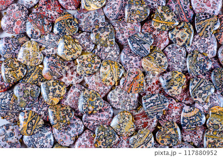 Nature's Valentine: The Mesmerizing Patterns and Colors of Heart-Shaped Leopard Skin Jasper Gems. Nature's Valentine: The Mesmerizing Patterns and Colors of Heart-Shaped Leopard Skin Jasper Gems. 117880952