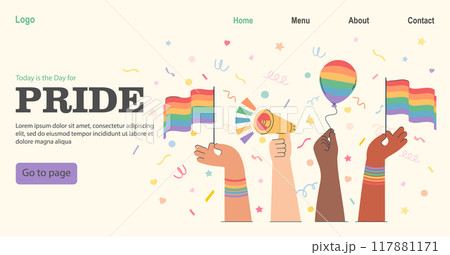 Diverse people hands holding LGBT flag pride banner. LGBT elements pride month illustration Diverse people hands holding LGBT flag pride banner. LGBT elements pride month illustration 117881171