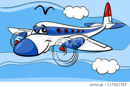 airplane comic character cartoon illustration 117881385
