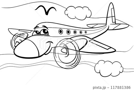 airplane comic character cartoon illustration coloring page airplane comic character cartoon illustration coloring page 117881386