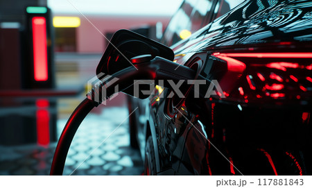 eco car at the gas station is filling up eco car at the gas station is filling up 117881843