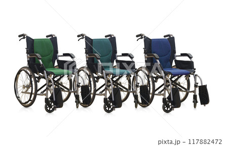three color wheel chairs sort on white background, object, comfortable, travel, jaunt, technology, seat, hospital, copy space three color wheel chairs sort on white background, object, comfortable, travel, jaunt, technology, seat, hospital, copy space 117882472