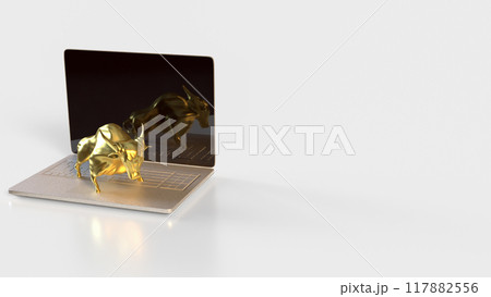 The Gold Bull on laptop for Business concept 3d rendering. 117882556
